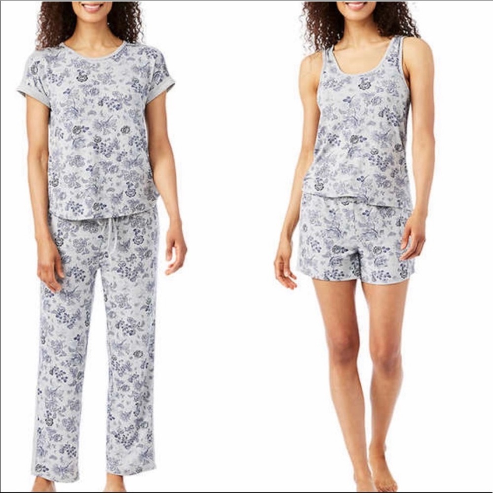 Lucky Brand Ladies' 4-Piece Pajama Set Gray (Denim Floral), size M